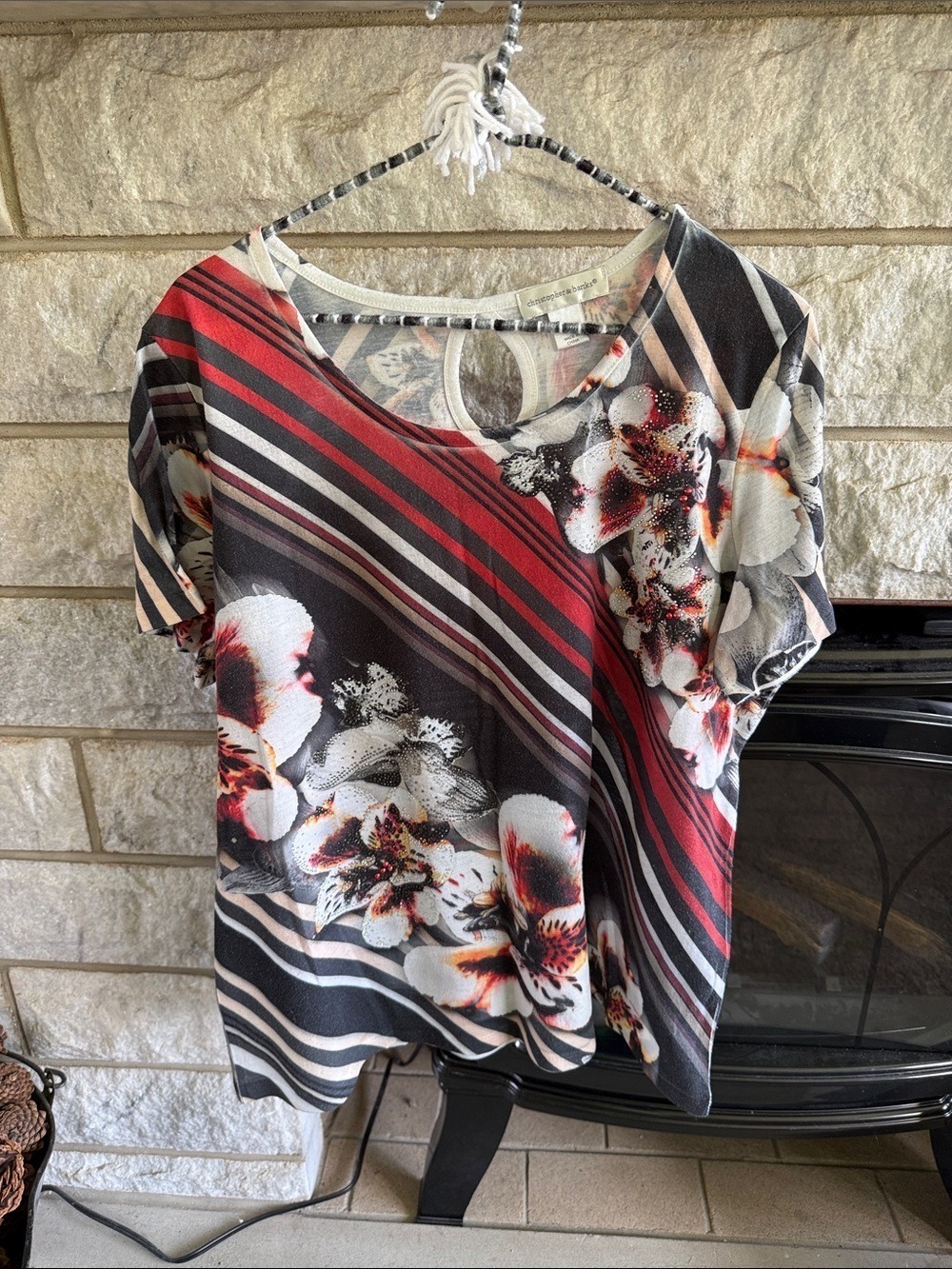 Christopher & Banks Floral Stripe Top XL Short Sleeve
